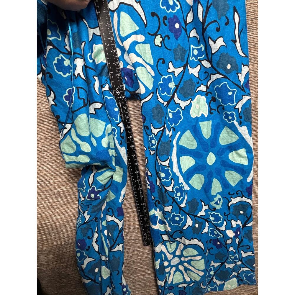 Rhode Jumpsuit Womens 1X Blue Floral Cutout Waist Short Sleeve Wide Leg Casual - Picture 8 of 13